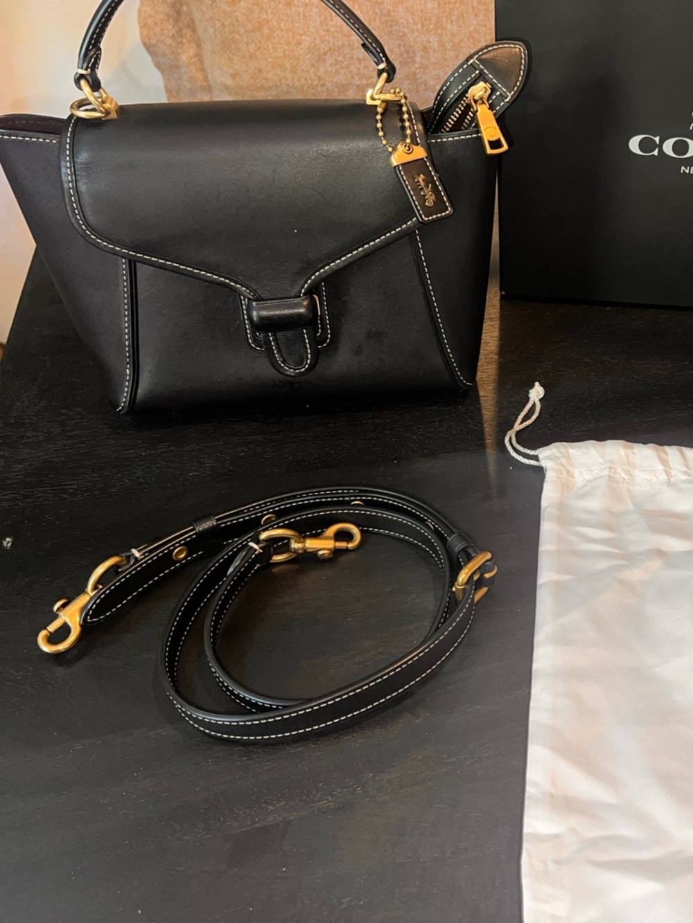 Coach Courier Carryall Leather Tote Bag Black Gold Hardware Crossbody - Picture 4 of 11